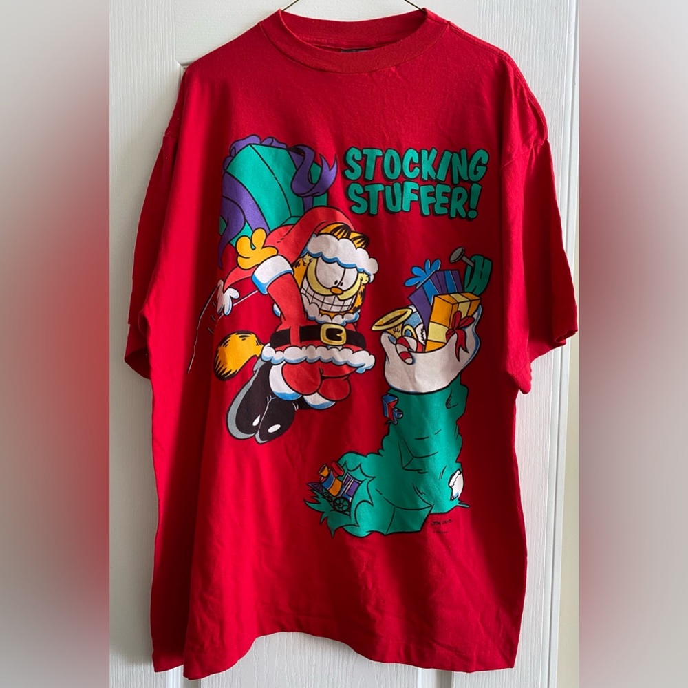 Vintage 1994 Garfield Stocking Stuffer Christmas TShirt Jim Davis Paws XL unisex